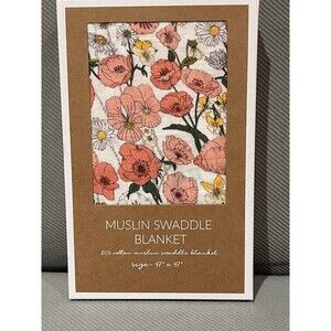 MUD PIE SWADDLE BABY BLANKET Pink Floral 100% Cotton Muslin Girls Flower Field